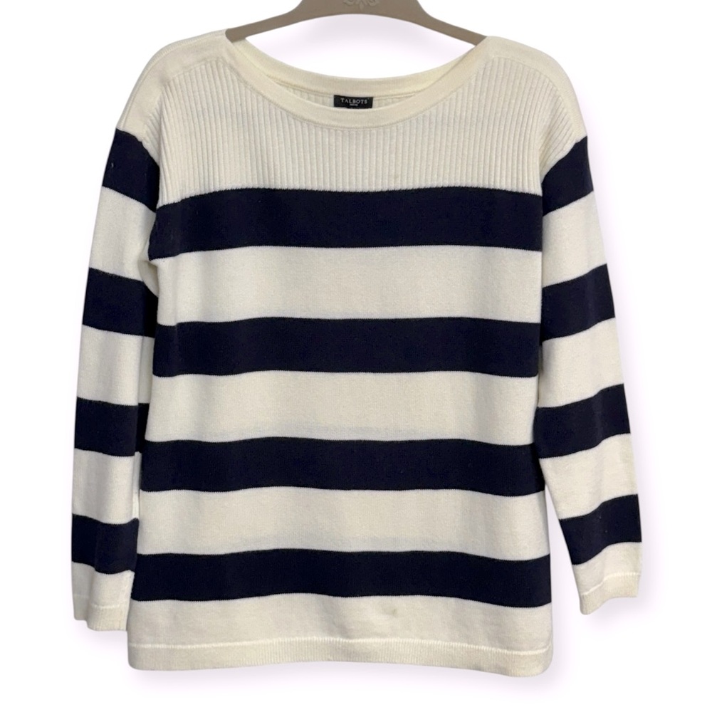 Talbots Women’s Navy and Cream Striped Sweater Size‎ MP